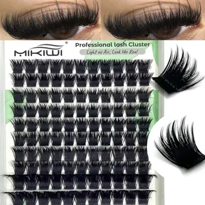 Mikiwi 143PCS Lash Cluster 200 D Curl Cluster Eyelash Extensions Dark Fluffy Lash Clusters Mega Volume Tea Look Lashes 10-18mm False Eyelashes For Beginners