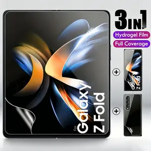 3 IN 1 Soft Hydrogel Film Smartphone Screen Protector For Samsung Galaxy Z Fold 7 6 5 4 3 2 Z Fold7 Fold6 Fold5 Fold4 Fold3 Z Fold7 Fold6 Fold5 Fold4 Fold3 Fold2 Protective Film [Inside TPU Film+Full Covered Outer+Back Cover Screen Protector] Accessories