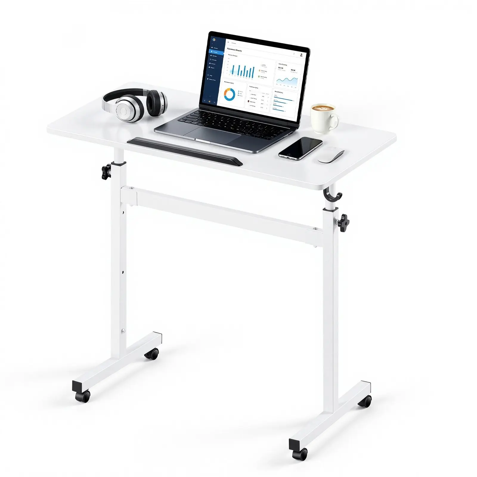 Standing Desk, Adjustable Height Mobile Sit-Stand Desk, 360-Degree Tilting Desktop, 32 X 16-Inch Surface, Small Computer Rolling Workstation With Hook, Lockable Casters, 55.1-Lb Capacity, Ideal for Home Office