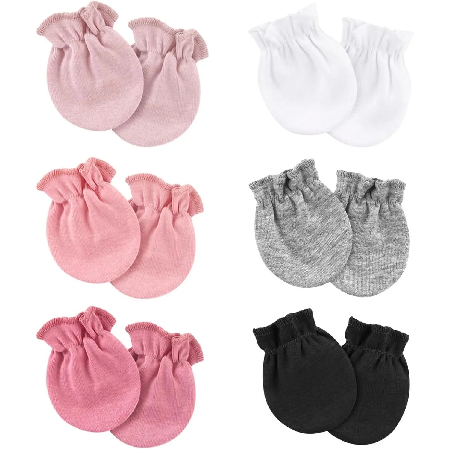 Baby Mittens, 6 Pairs Plain Organic Cotton for Newborns 0-6 Months, Soft No-Scratch with Elastic Band, Unisex Baby Shower Gift, Soft Touch, Polyester Blend, Walks, All-Season, 3.5 * 2.4 Inches, Girls, 6 Pairs A: Solid Color Da