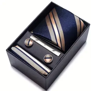 Men's Tie Set with Pocket Square Cufflinks & Tie Clip Wedding Suit Accessories for Groom and Groomsmen