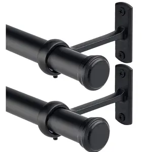 Black Curtain Rods 2 Pack, 1 Inch Curtain Rods for Windows 66 to 120, Ceiling Mount & Wall Mount Curtain Rod, Outdoor Curtain Rod, Adjustable Curtain Rod, Drapery Rod with Brackets