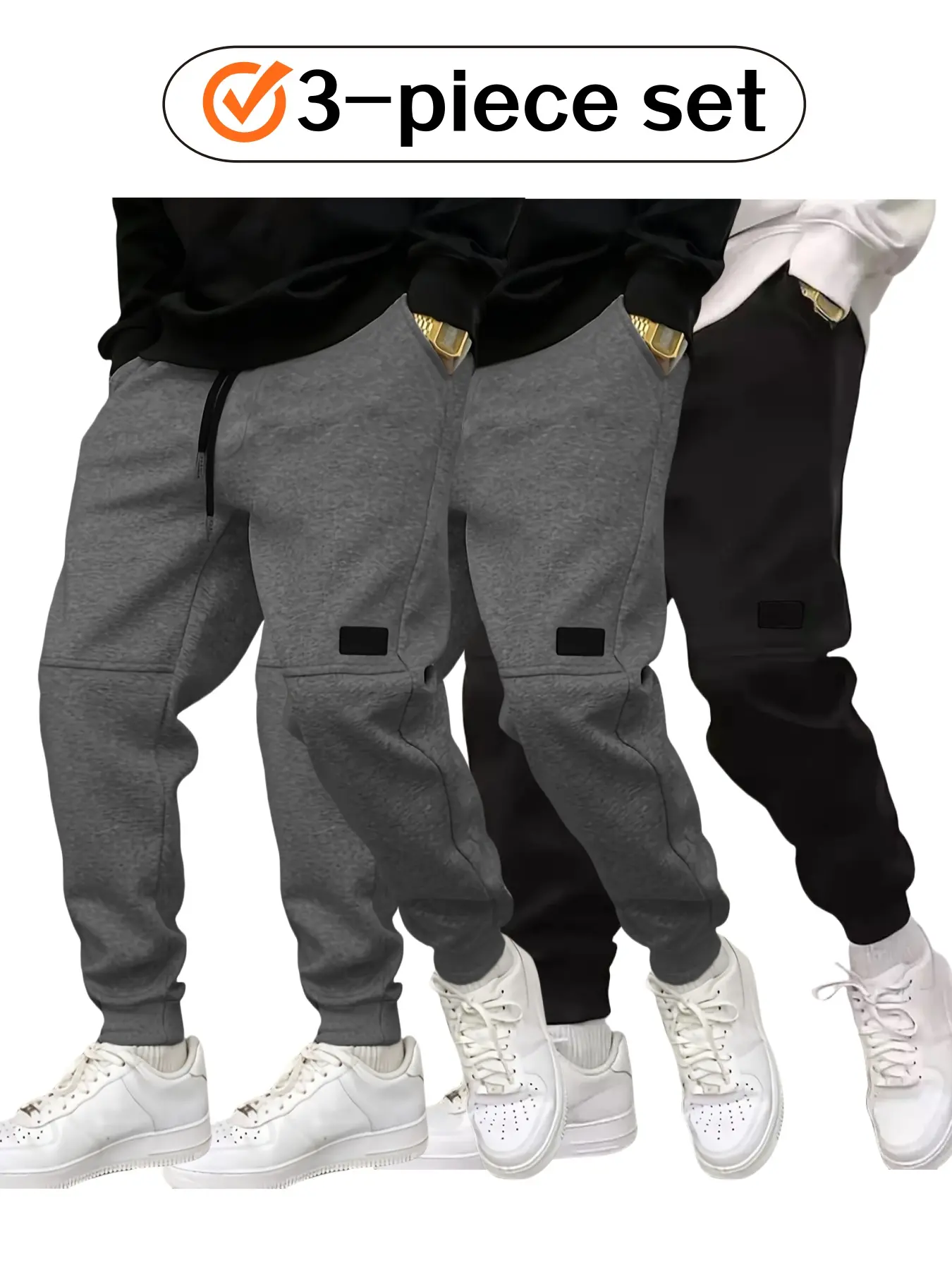 Men's Fitted Solid Color Jogger Pants, High Street Retro Casual Drawstring Waistband, Three-Pack, Perfect for Daily Wear & Sports, Fitness Trousers, Sports Jogging Pants
