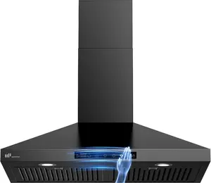 Upstreman 30-Inch Wall Mount Range Hood - 380 CFM (300 to 499 CFM Range), Gesture & Touch Control, 3-Speed Matte Black Vent Hood, 15-Min Auto Shut-Off, 5W Ultra-Bright LED Lights, Ducted/Ductless Convertible, Durable Design, Easy Maintenance, Model HC30,