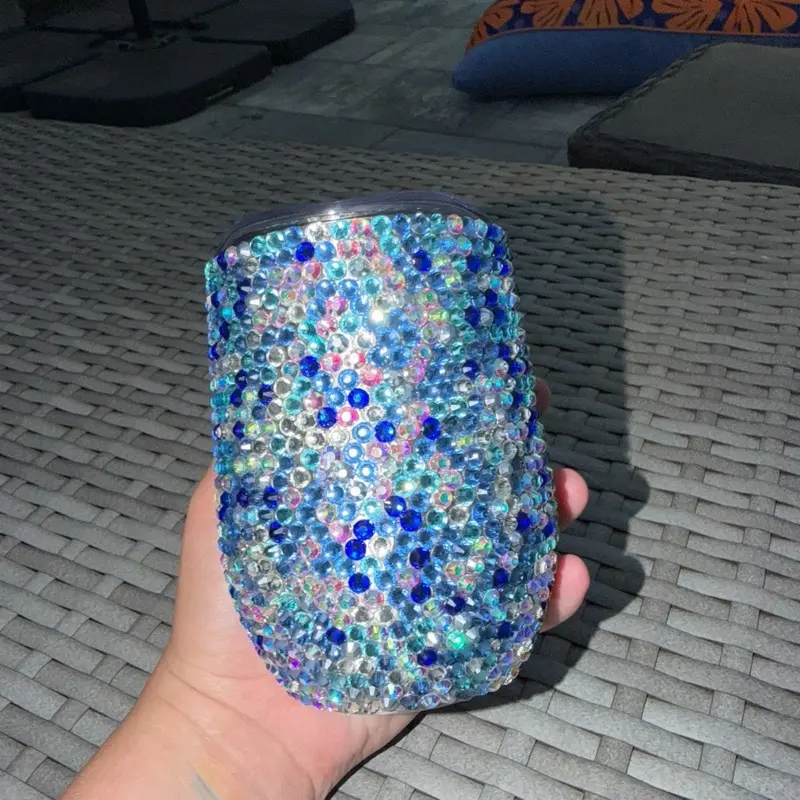 Hand-Rhinestoned Blue Sparkle Wine Tumbler