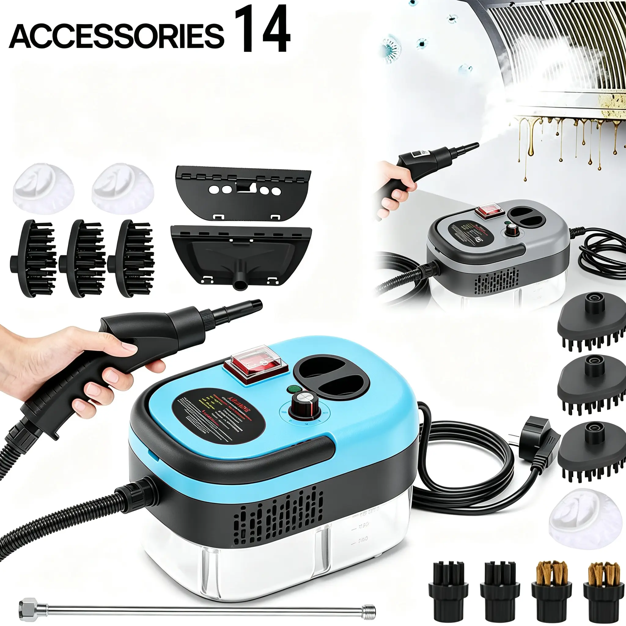 DauHor Handheld Steam Cleaner for House, 2500W Portable High Pressure Steam Cleaner with 14 Replacement Accessory, Kitchen Cleaning Tools, Quick Heat-Up Steam Cleaners for Couch,Kitchen,Car
