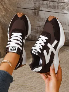 Spring Summer New Women's Thick Sole Sport Shoes, Soft Bottom Comfort Casual Shoes, Trendy Colorblock Design, Mid Top, Medium Width
