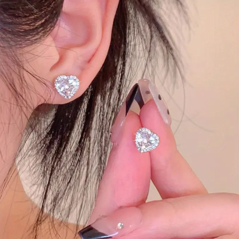 Artisan-Crafted Heart-Shaped Zirconia Stud Earrings | Elegant Jewelry Gift for Modern Women