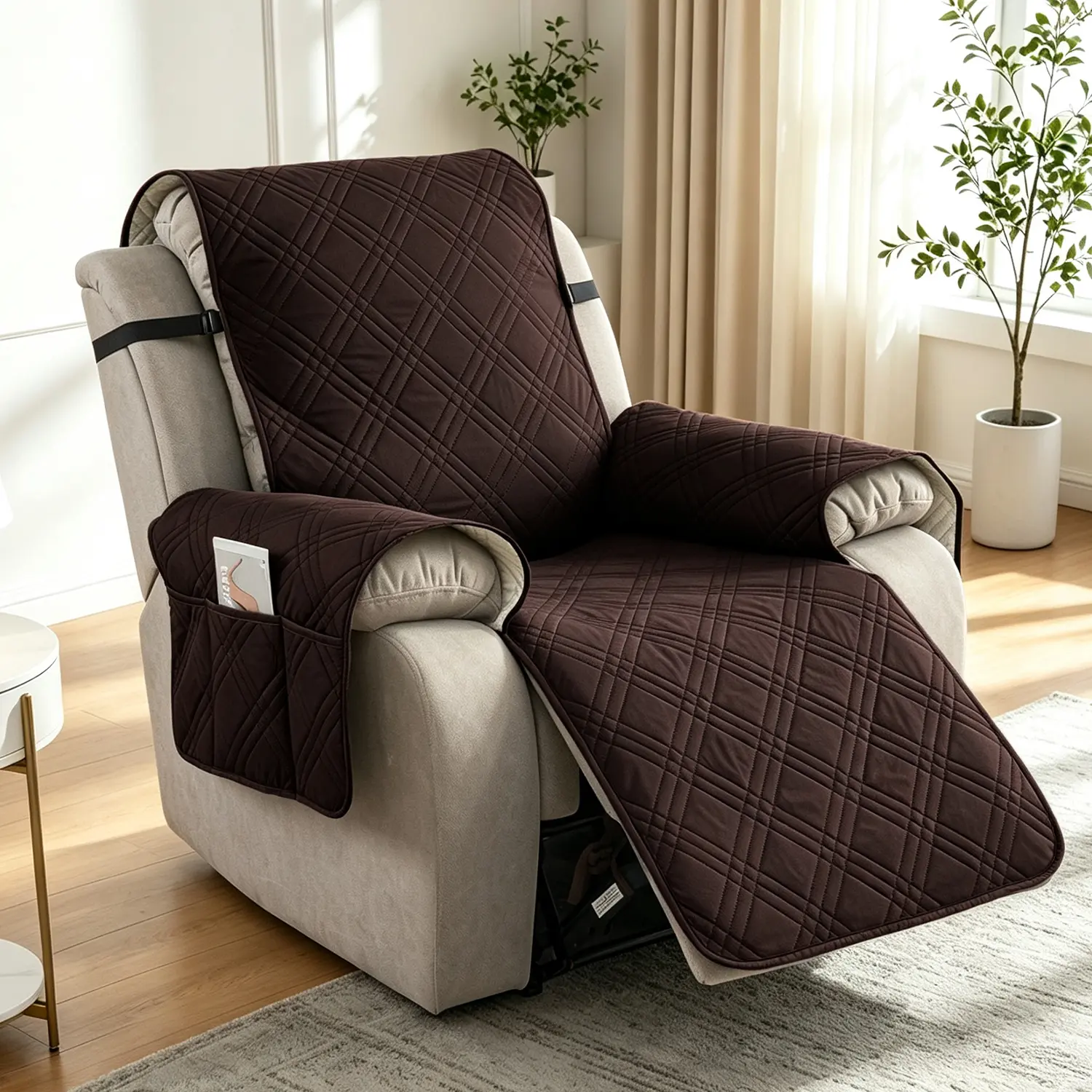 Waterproof Modern Reclining Chair Cover, Non Slip Sofa Covers with Pocket, Fits 23.6" Seat Width, Washable Furniture Protector for Pets Adjustable Recliner