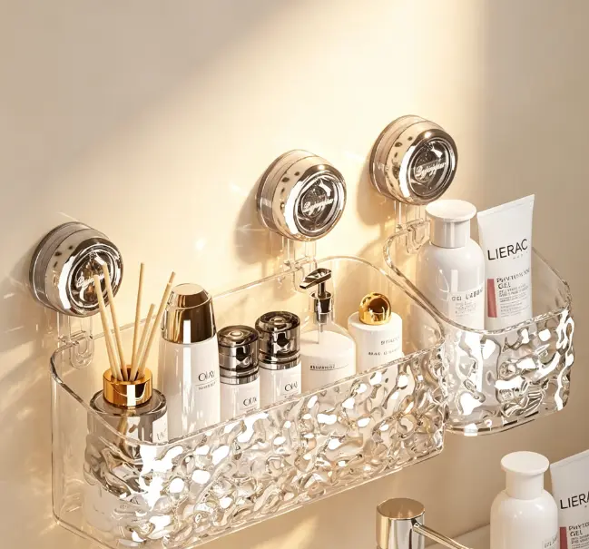 Clear Plastic Bathroom Organizer with Multiple Compartments for Storage and Organization