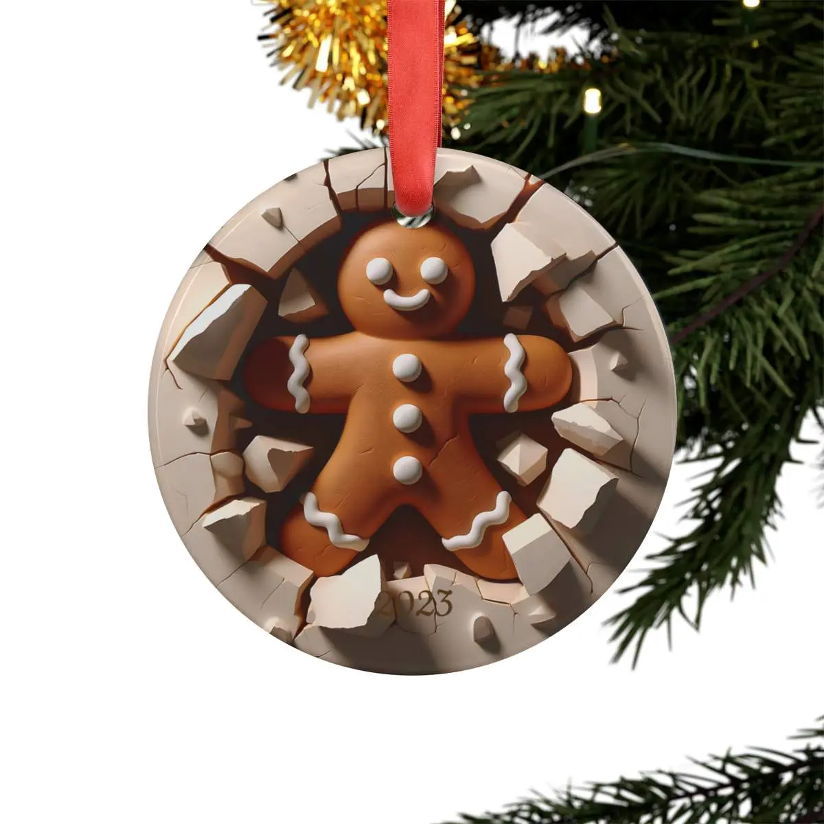 Delightful Gingerbread Man Breaking Through Ice Christmas Ornament - Festive Holiday Charm Decor Decoration