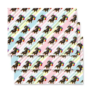 Dachshund. Birthday Diagonal Color Stripes Wrapping Paper sheet