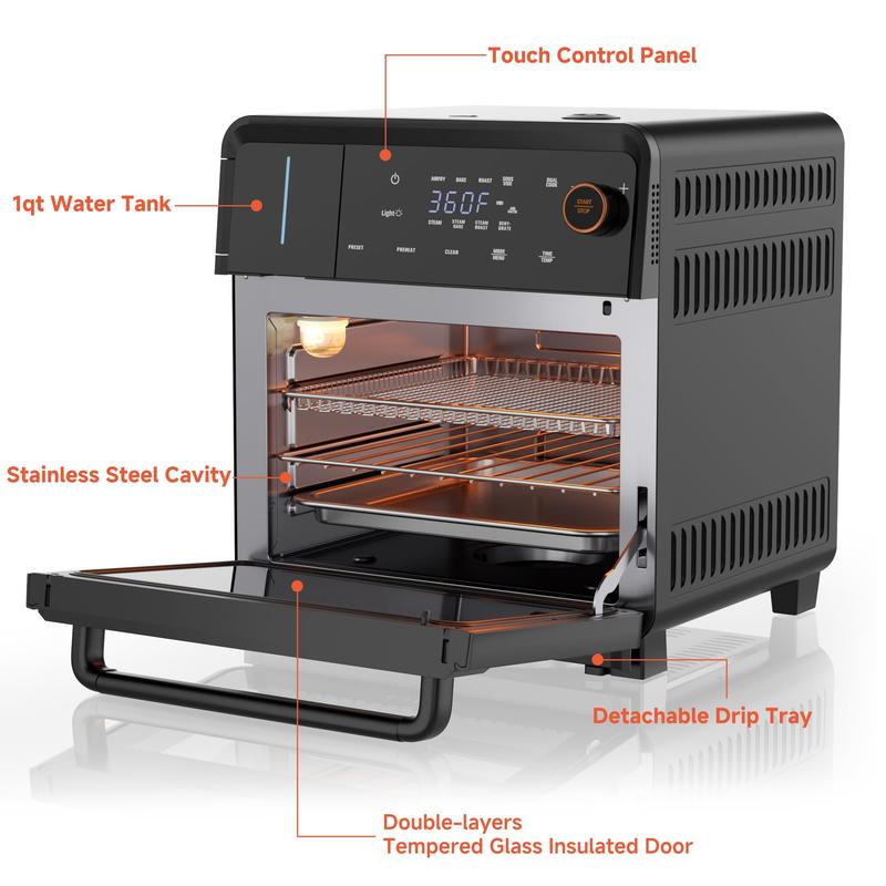 OUNIN Combi Steam Oven Countertop 16QT Capacity 11-in-1 Air Fryer Toaster Oven Combo with Bake, Steam, Roast, Dehydrate, Dual Cook, 90–430°F, Stainless Steel