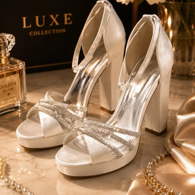 Elegant White Platform Heels for Women – Rhinestone Bridal Sandals