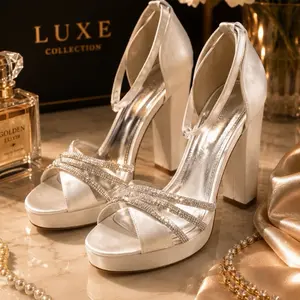 Elegant White Platform Heels for Women – Rhinestone Bridal Sandals