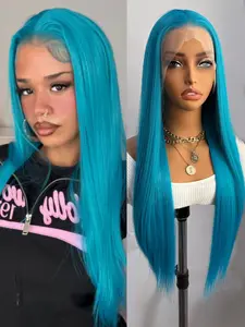 Vibrant Blue Silky Straight Wig, 13x4 Lace Front Wig for Women, 26 Inch Long Hair, Transparent Lace Natural Hairline, Heat Resistant Synthetic Fiber Hair Daily Wear Cosplay Party, Lace Frontal Wigs