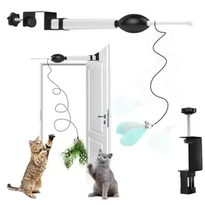 Automatic Cat Toy Door Hanging Interactive Cat Toys for Indoor Cats Retractable Cat Feather Toys with Long Elastic Rope Exercise