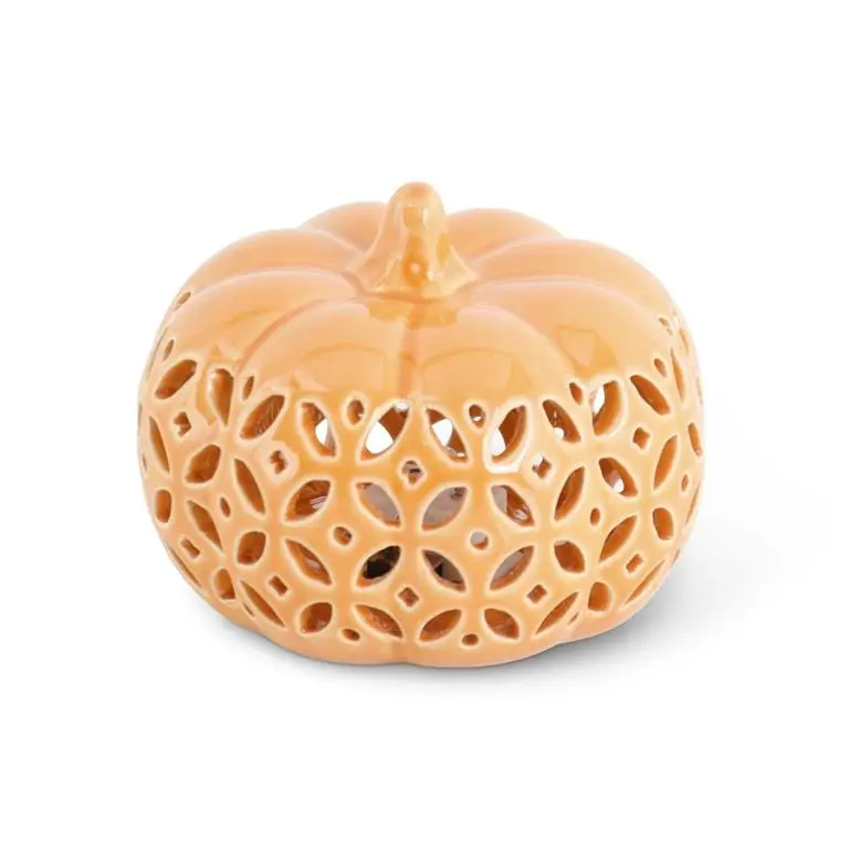 3.5 Inch Orange Ceramic Cutout LED Pumpkin w/Timer