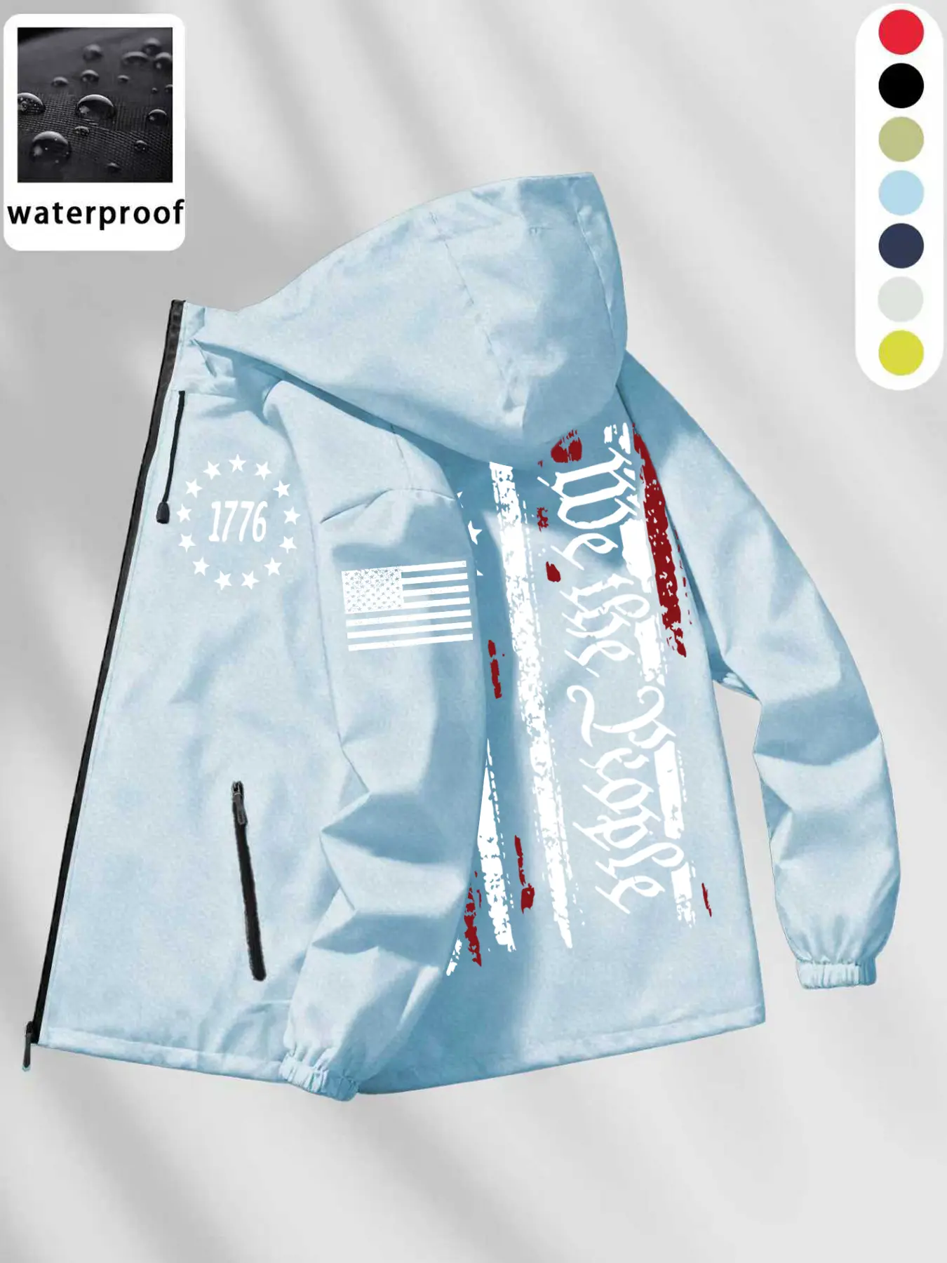 Tactical Waterproof Windproof Jacket for Men | "We the People" & 1776 Emblem Hooded Windbreaker | Premium US Flag Patch Lightweight Outdoor Coat for Camping, Fishing & Tactical Training Waterproof Outdoor Wear
