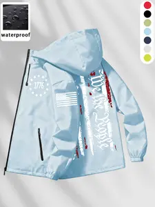 Tactical Waterproof Windproof Jacket for Men | "We the People" & 1776 Emblem Hooded Windbreaker | Premium US Flag Patch Lightweight Outdoor Coat for Camping, Fishing & Tactical Training