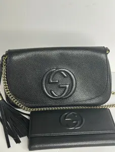 Pre-owned GUCCI pebbled leather Crossbody Bags Black interlocking logo Soho, Crossbody and wallet