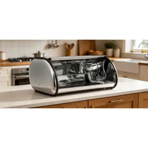 Stainless steel bread storage container for kitchen use, practical countertop bread keeper, size 16.5×10×8 inches  SURE