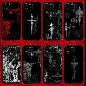 Gothic Cyber Sigil Cross Phone Case For iPhone 17 16 15 14 13 12 11 Pro Max Plus Air And Galaxy S25 S24 S23 S22 Ultra Plus FE Edge Soft Silicone Back Cover Unique Gift For Christmas Birthday
