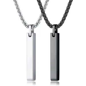 Jstyle Mens Necklaces Stainless Steel Silver and Black Bar Pendant Necklace for Men Women Couples Necklaces Mens Chain Necklace Daily