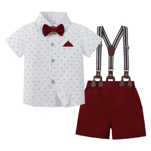 Baby Boy Suit Set cute clothes set  Church Christening Party Outfit Set 3-Piece Set Shirt, Suspender Shorts, Bow Tie 1-5 Years Toddler Boys' Clothing