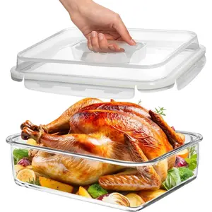 4800 ML / 163 oz / 21 Cup LARGE Glass  Storage Container with Airtight Locking Lid. Ideal Storing , Vegetables, Fruits. Baking Casserole, Lasagna, Roasting Turkey, Chicken  Oven Safe