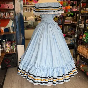 2 piece set Folklore Mexican Solid  skirt and blouse Womenswear