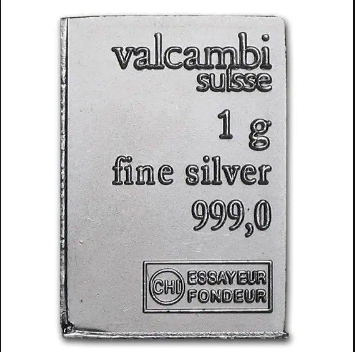 1 gram Silver Valcambi Suisse .999 fine Bar 1 gram Silver Valcambi Suisse .999 fine Bar