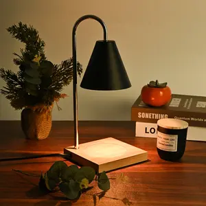 Candle Warmer Lamp wood color base for mom as a Christmas gift or for western-themed bedroom decor. Dimmable, compatible with large jar candles, and includes 2 bulbs.