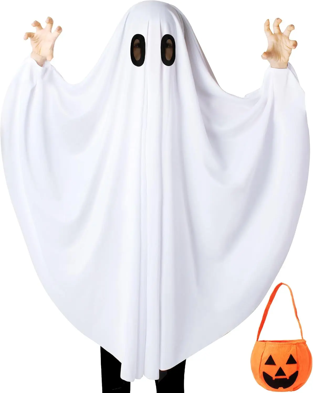 Ghost Costume for Kids, Toddler Ghost Costume with Pumpkin Bag | Ghostface Design,White Ghost Spooky Costume for Boys Girls Toddler with Pumpkin Treat Bag,Toddler Halloween Costumes