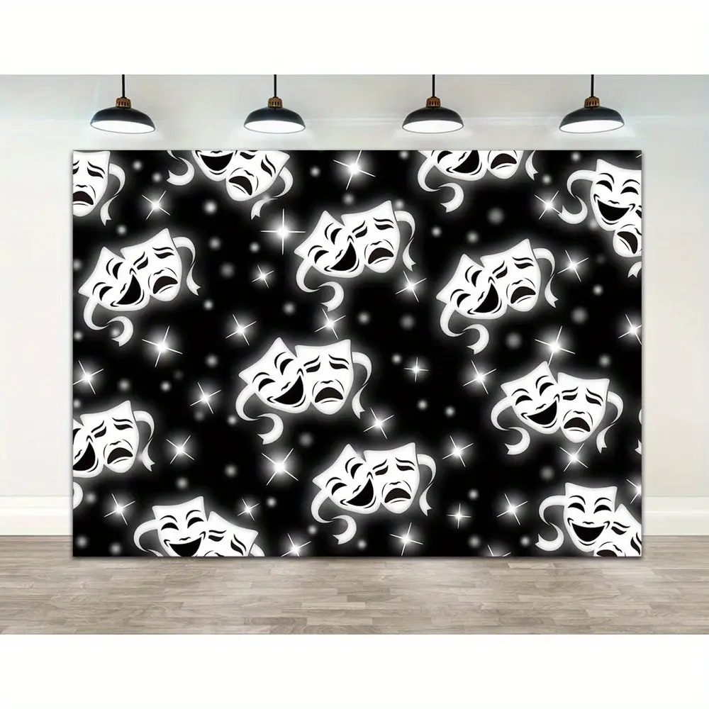 Retro Phantom Photography Background Fabric Decorative Rug - Black Mask Printed Background - Early 2000s / 1990s Celebrity Portrait Printed Background