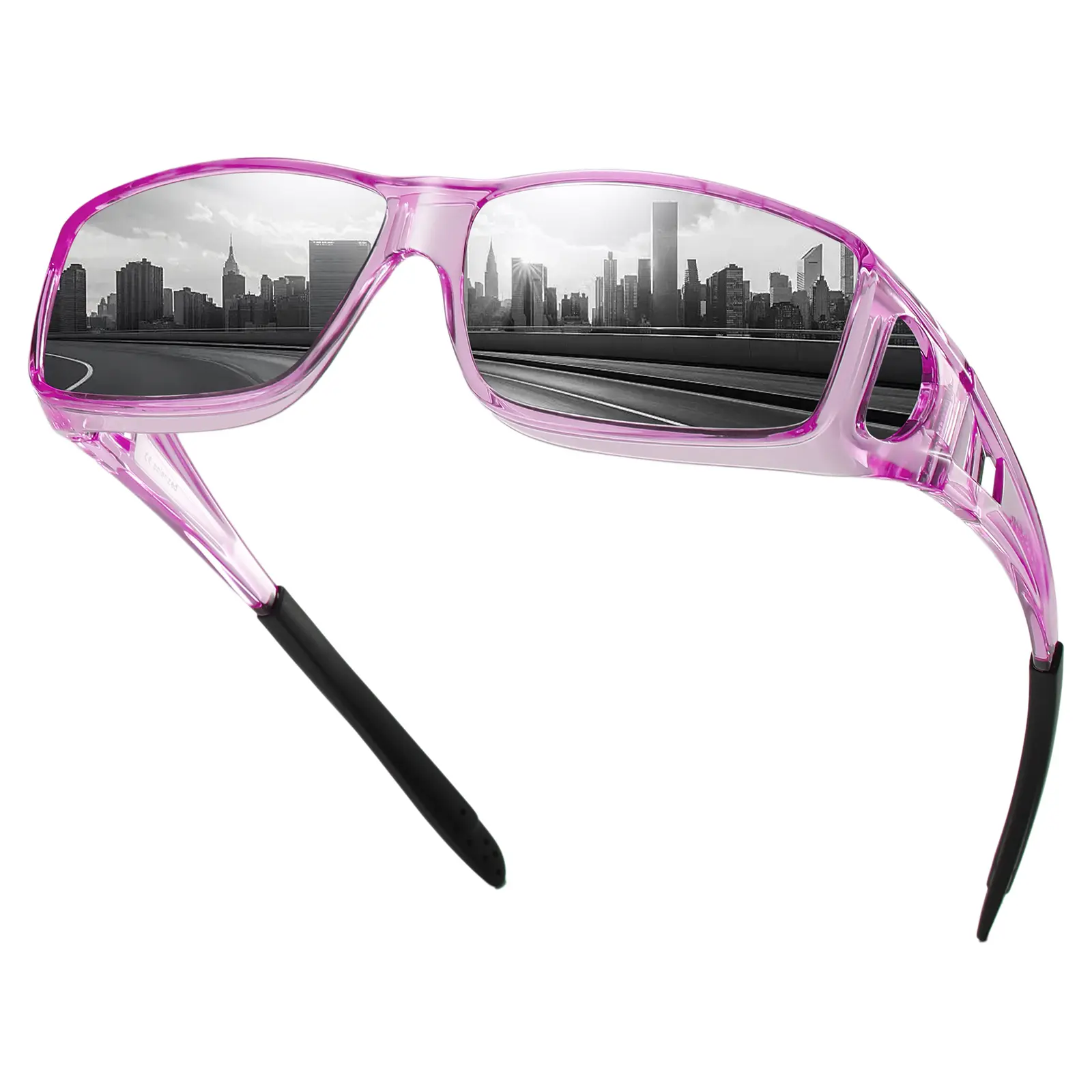 Transparent Purple Frame Grey Lens