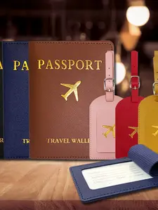 Luggage tag, passport holder and set, passport holder stores documents and cards, luggage tag easy to identify luggage, available in light blue and pink, stylish practical must-have for business trips and travel, Passport Wallet