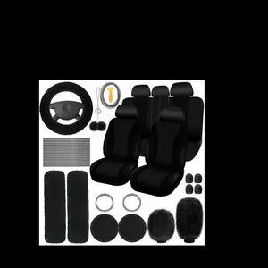 45-Piece Car Seat Covers & Interior Accessories Set, Car Interior Accessory, Polyester Five-Seat Car Seat Covers, Plush Steering Wheel Cover, Shoulder Pads, Gear Shift Knob Cover, Cup Pads, Tire Valve Caps, Stitching Trim Strips