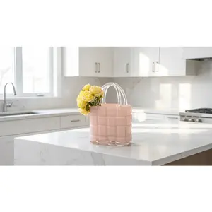 Elegant Handbag Glass Vase Light Pink 7.4 x 11 in Premium Craftsmanship Futuristic Decorative Item for Home