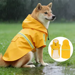 Reflective Dog Raincoat, Fashionable Pet Hooded Raincoat with Pouch, Outdoor Cape Style Dog To Keep Your Dog Dry and Comfortable on Rainy Days,Big dog raincoat with hat, waterproof and snow resistant