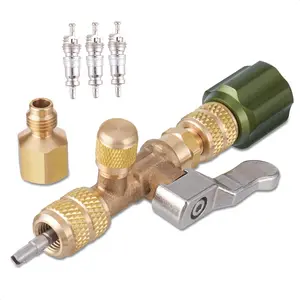 Valve Core  for HVAC HS-1430, AC Schrader Valve Tool with Dual Size SAE 1/4 and 5/16 Port Brass Adapter Compatible with R22 R12 R410 R32 R404 R407 R507