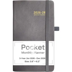 2026-2028 Pocket Monthly Planner, 3 Year Calendar 2026-2028, 6.2'' x 3.6'', Small Calendar 2026, 36 Months from Jan 2026 - Dec 2028, Hardcover,  Pocket, Thick Paper, Lightweight to carry, Grey