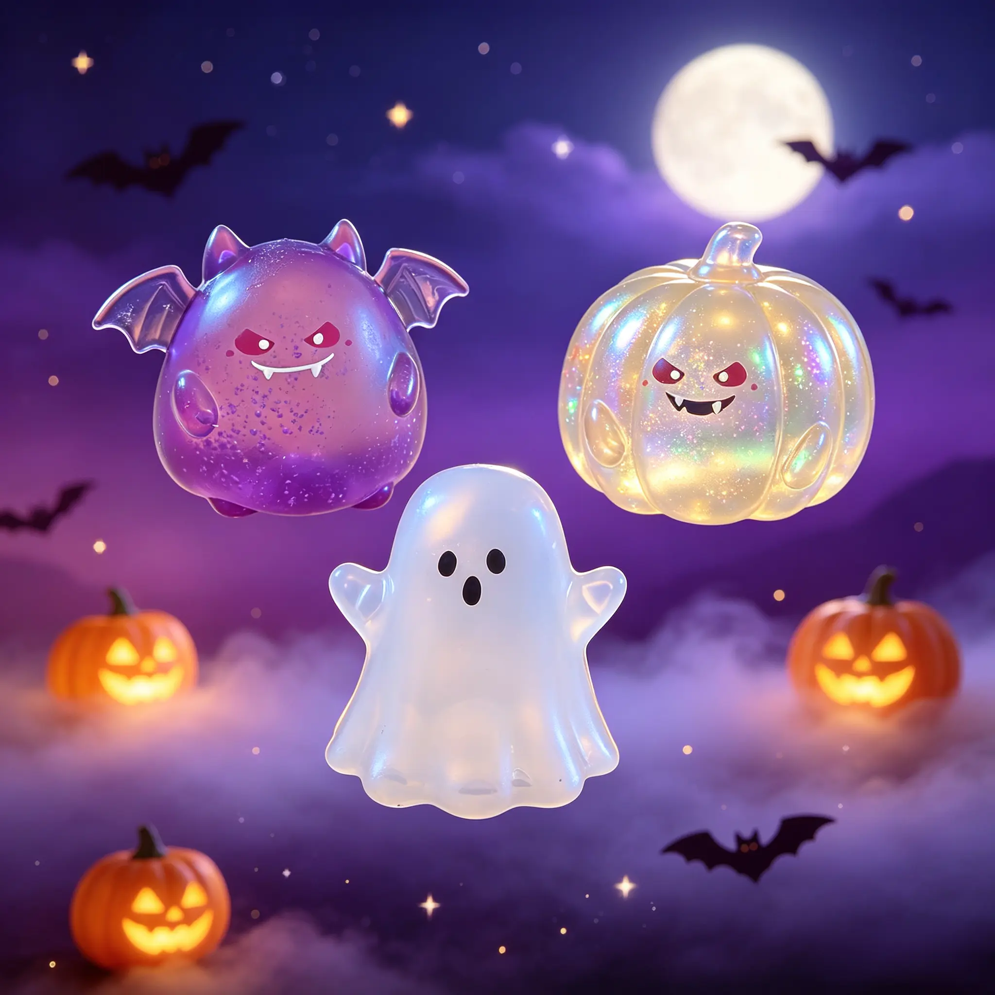 [Midnight Spooky Squish] Boxed Halloween Sugar Squishies Handmade DIY Ghost & Pumpkin & Demo Stress Ball Toys