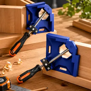 Heavy Duty 90 Degree Corner Clamp Set, Adjustable Aluminum Alloy Right Angle Clamp Tool, Quick Grip Single Handle Woodworking Welding Frame Clamp, Precision Corner Clip for DIY Projects, Blue, Pack of 2