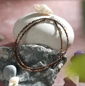 Natural AAA Brown Tiger Eye 2mm Tiny Faceted Beads Choker Healing Crystal Dainty Minimalist Women Girl Necklace Gift