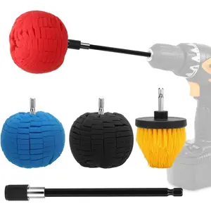 Linkstyle 5PCS Drill Polishing Ball Set, Car Wheel Polisher Sponge Pad Kit with Long Extension Pole & Cleaning Brush, Buffing Ball for 1/4" Hex Drill, Car Rim and Metal Surface Polishing Tool