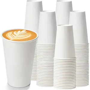 200 Pack 16 oz White Paper Cups, Leak Resistant Disposable Hot & Cold Drink Cups with PE Lining, Thickened  Cups for Coffee  Juice, Office Party Catering To Go