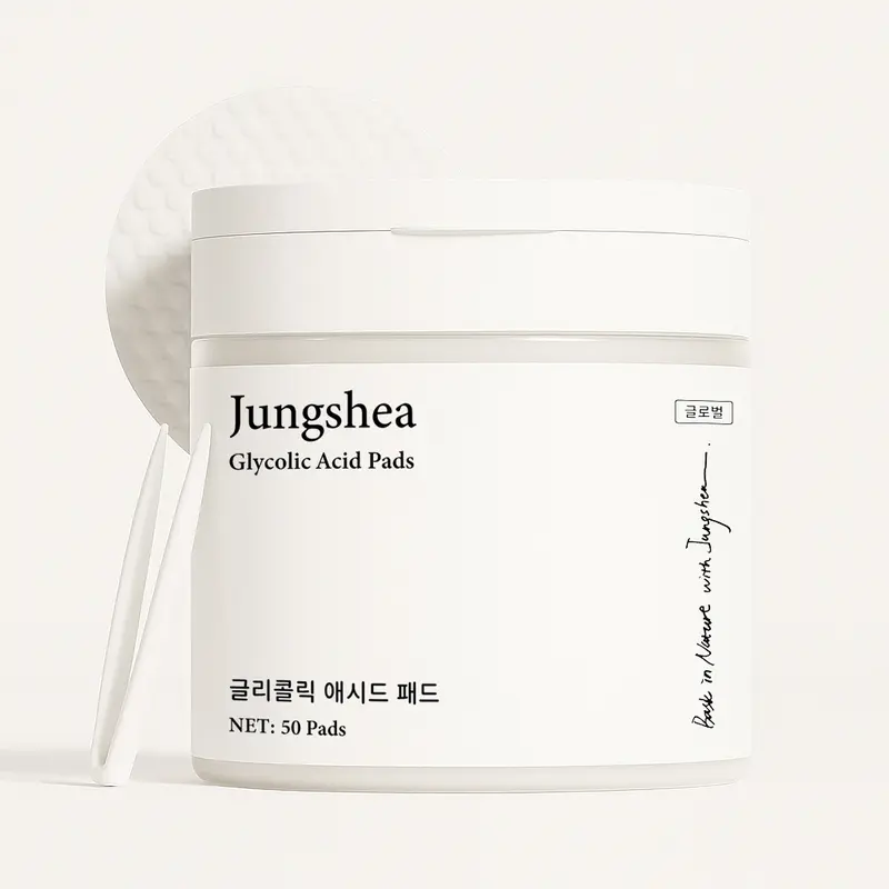JUNGSHEA Chemical AHA Peel Pads - Soft Exfoliating, Gentle Exfoliation, Glycolic Acid Resurfacing, Hyaluronic Acid & Sodium-Infused Pore Cleaner for All Skin Types, Acne Clearing, Radiant Skin Repair, Antioxidant Boost