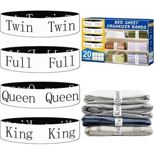 20-Pack Elastic Bed Sheet Organizer Bands with Size Labels — Elastic Bedding Band Labels for Organizing Bed Sheets with Assorted Sizes
