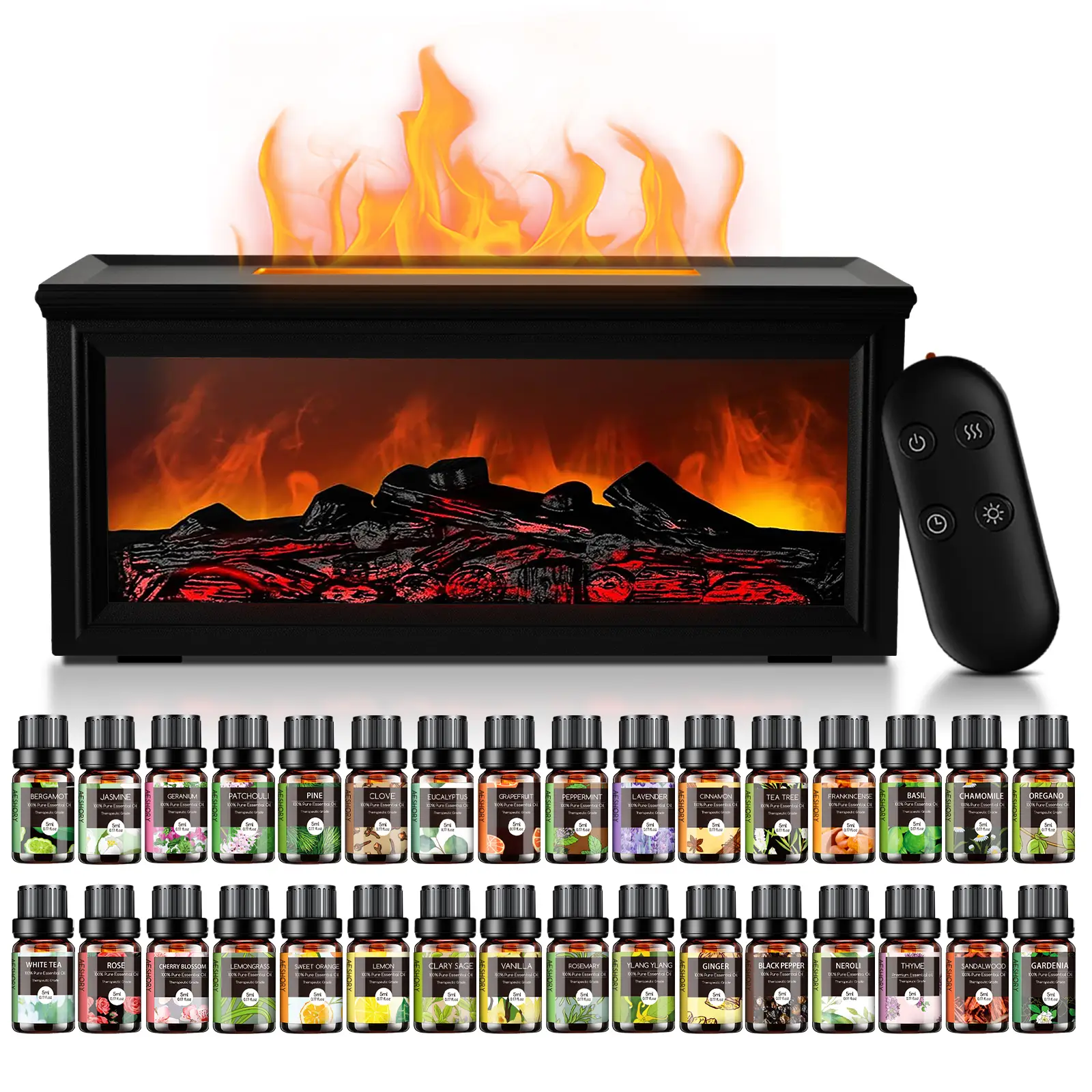 Fireplace Flame Humidifier, Bedroom Long-Lasting Diffuser, Water Filter Air Cleaner For Home - Essential Oil Aroma Diffuser With LED Night light Air P